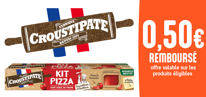 Promotion Offre de remboursement de 0,50€ pour l'achat d'un Kit Pizza Croustipate