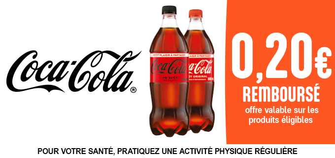 Promotion 0,20€ de réduction pour l'achat d'un Coca-Cola Original ou Zéro Sures 850ml !