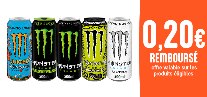 Promotion 0,20€ de réduction pour l'achat d'une canette MONSTER ENERGY !