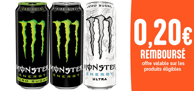 Promotion 0,20€ de réduction pour l’achat d’une canette 50cL ou 553mL Monster.
