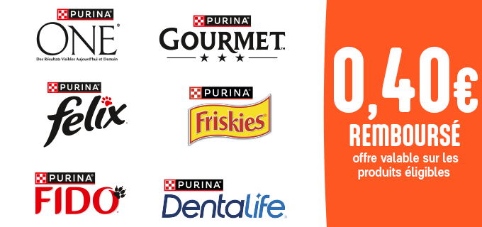 Promotion 0,40€ de réduction pour l'achat d'un produit PURINA