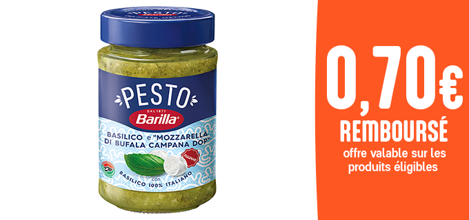 Promotion Nouveau Pesto Barilla Basilique et Mozzarella